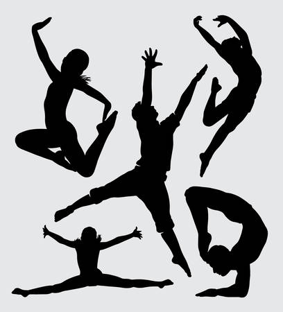 dancing jumping and acrobat sport silhouette Good use for symbol, web icon, mascot, sign, sticker, or any design you wantのイラスト素材