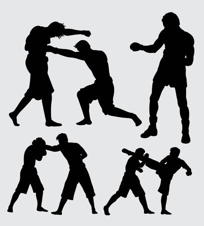 Boxing and fighting training sport silhouetteのイラスト素材