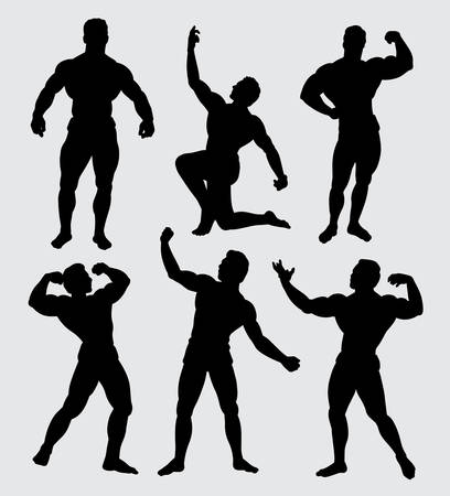 body building male muscle pose silhouette Good use for symbol, logo, web icon, mascot, sign, sticker, or any design you wantのイラスト素材