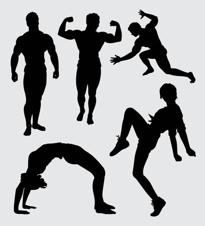male and female training sport gesture silhouette Good use for symbol.のイラスト素材