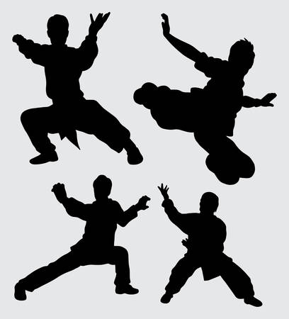 Kung fu martial art sport gesture silhouette Good use for symbol, web icon, mascot, sign, and others.のイラスト素材
