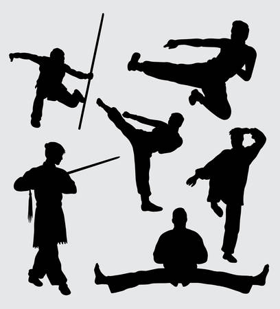 kung fu martial art training sport gesture silhouette Good use for symbol, web icon, mascot, sign, and others.のイラスト素材