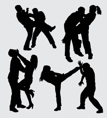 fighting male and female gesture silhouette Good use for symbol, web icon, mascot, sign, and others.のイラスト素材