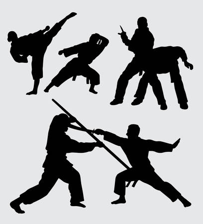 Martial art training gesture silhouette Good use for symbol, web icon, mascot, and others.のイラスト素材