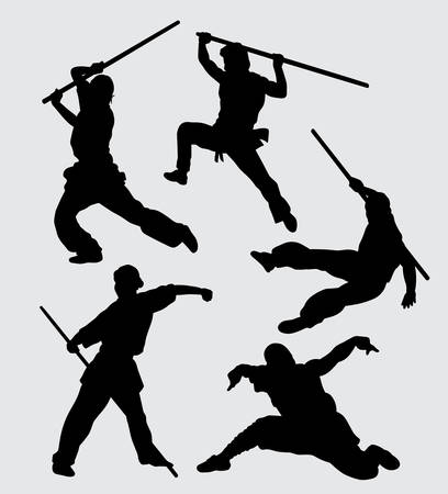 Martial art using weapon training sport silhouette Good use for symbol, web icon, mascot, and others.のイラスト素材