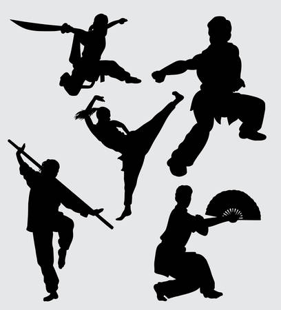 Kung fu martial art training silhouette Good use for symbol, web icon, mascot, sign, and others.のイラスト素材