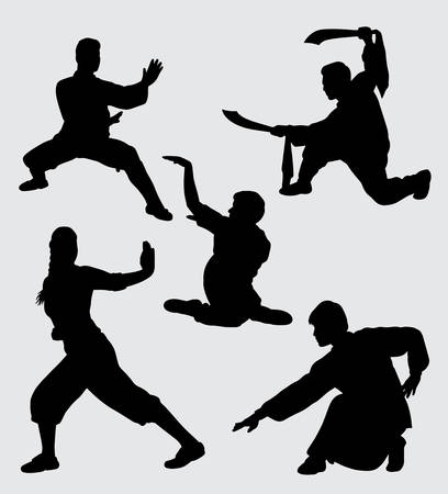 Martial art male and female sport training silhouette Good use for symbol, web icon, mascot, sign, and others.のイラスト素材