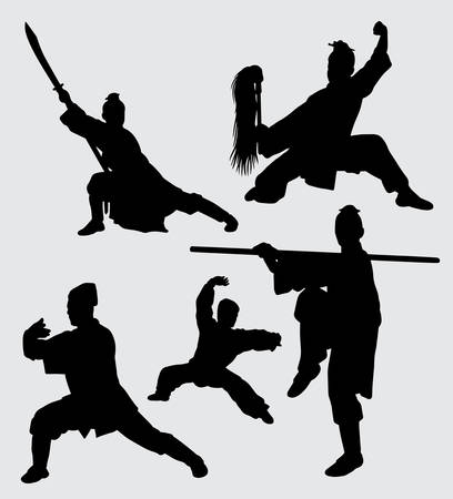 Kung fu martial art and defense silhouette Good use for symbol, web icon, mascot, sign, and others.のイラスト素材