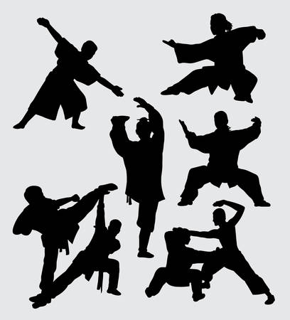 Kung fu martial art fight silhouette Good use for symbol, web icon, mascot, game elements, and others.のイラスト素材