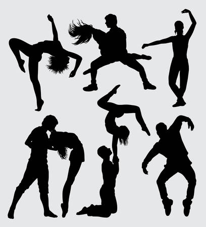 modern dance male and female action silhouetteのイラスト素材
