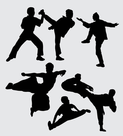 martial art fighting people silhouette good use for symbol, logo, web icon, mascot, sticker, sign, or any design you wantのイラスト素材