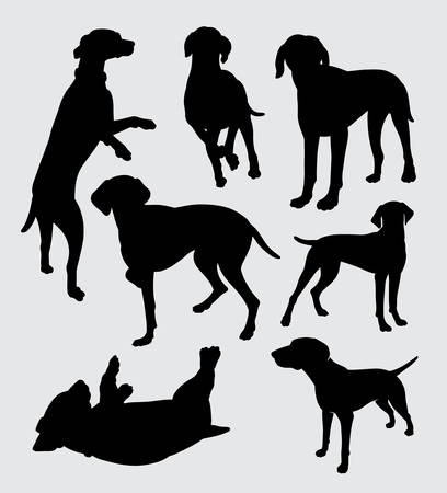 vizsla dog action silhouette good use for symbol, logo, web icon, mascot, sticker, sign, or any design you want.のイラスト素材