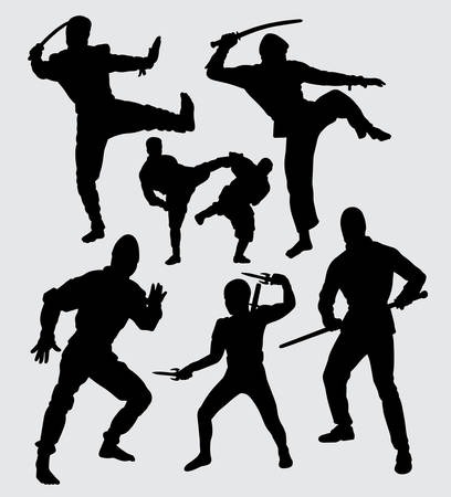 Ninja martial art silhouette. good use for symbol, web icon, mascot, sticker, and others.のイラスト素材
