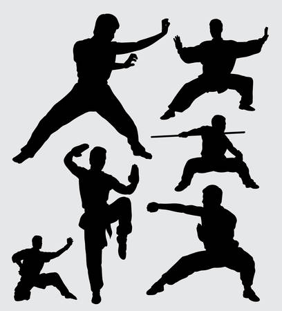 Martial art and kungfu silhouette. good use for symbol, logo, web icon, mascot, sticker, sign, or any design you want.のイラスト素材