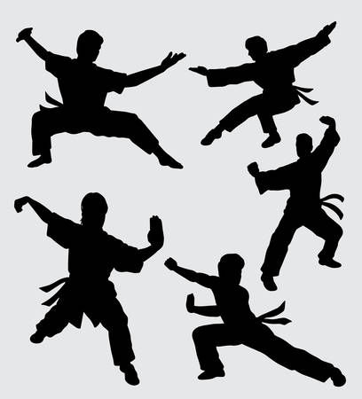 Martial art kungfu sport silhouette good use for symbol, web icon, mascot, sticker, and others.のイラスト素材