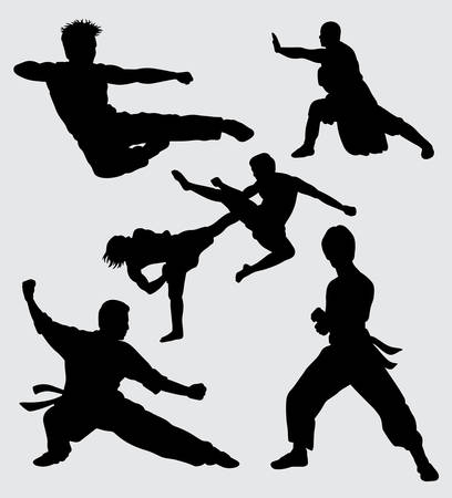 Kung fu fight and martial art silhouette.のイラスト素材
