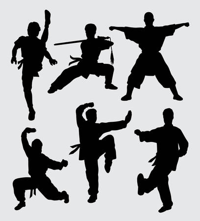 Kungfu and martial art silhouette.のイラスト素材