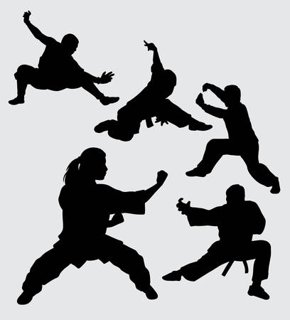 Martial art and kungfu sport silhouette.のイラスト素材