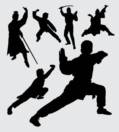 Martial art sport with weapon silhouette. good use for symbol, logo, web icon, mascot, sticker, sign, or any design you want.のイラスト素材