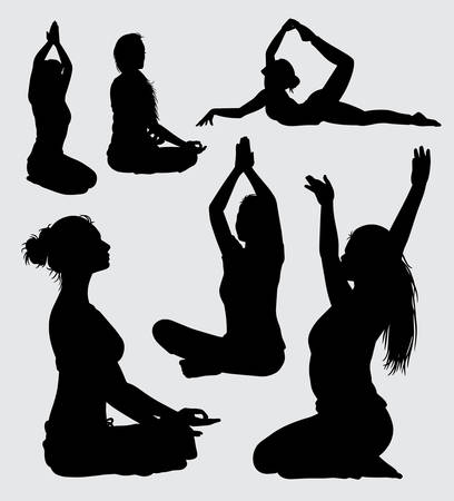 Meditation and yoga people action silhouette.のイラスト素材