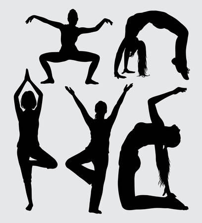 Modern dance and sport female action silhouette. Good use for symbol, logo, web icon, mascot, game elements, mascot, sign, sticker design, or any design you want. Easy to use.のイラスト素材
