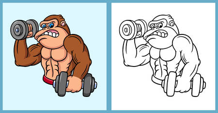 Gorilla fitness cartoon character, good use for symbol, logo, web icon, coloring book, mascot, sign, sticker or any design you want.のイラスト素材