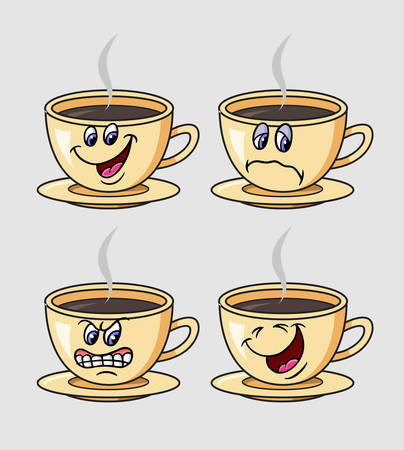 A cup of coffee cartoon character emoticon icon expression, good use for symbol, logo, web icon, mascot, sticker, game element, or any design you want.のイラスト素材
