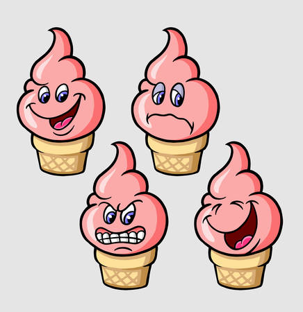 Ice cream cone emoticon icon cartoon character good use for symbol, logo, web icon, mascot, sticker, or any design you want.のイラスト素材