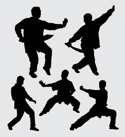 Kungfu martial art training silhouetteのイラスト素材