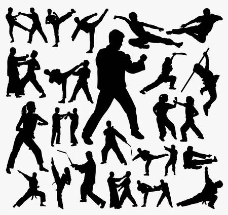 Martial art and kungfu silhouette. Good use for symbol, logo, web icon, mascot, sign, sticker, or any design you want.のイラスト素材