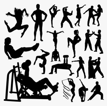 Fitness and jogging people silhouette. Good use for symbol, logo, web icon, mascot, or any design you want.のイラスト素材
