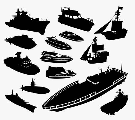 Boat and ship transportation silhouette. Good use for symbol, logo, web icon, mascot, sign, or any design you want.のイラスト素材