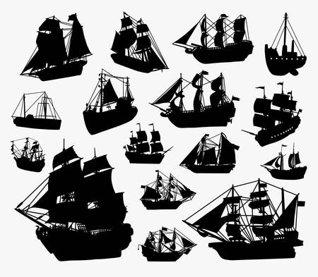 Ship and boat silhouette. Good use for symbol, logo, web icon, mascot, game elements, mascot, sign, sticker design, or any design you want. Easy to use.のイラスト素材