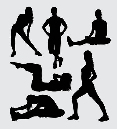 Muscle training silhouette. Male and female actionのイラスト素材