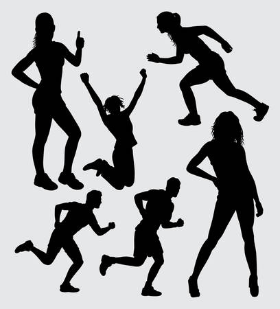 Male and female sport silhouette. Good use for symbol, logo, web icon, mascot, sticker, or any design you want.のイラスト素材