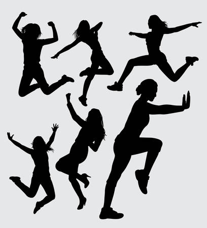 Happy sport woman silhouette. good use for symbol, logo, web icon, mascot, sign or any design you wantのイラスト素材
