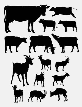 Cow and goat animal silhouetteのイラスト素材