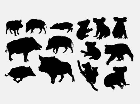Boar and koala silhouetteのイラスト素材