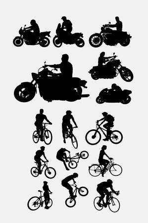 Riding motorcycle and bicycle silhouetteのイラスト素材