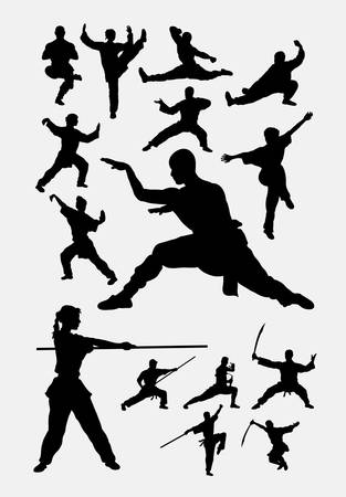 Kungfu martial art silhouetteのイラスト素材