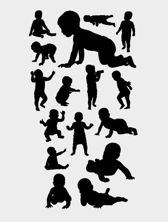 babies action silhouette, good use for symbol, web icon, mascot, logo, sign, sticker, or any design you want. Easy to useのイラスト素材
