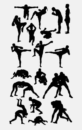 Thai boxer martial art silhouettesのイラスト素材
