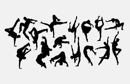 People breakdance silhouettesのイラスト素材