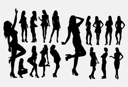 Girl casual pose silhouettes. Good use for symbol, logo, web icon, mascot, or any design you want. Easy to use.のイラスト素材