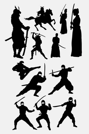 Samurai and ninja silhouetteのイラスト素材