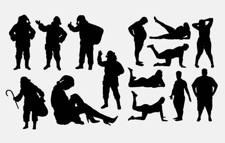 Santa claus Christmas and fat people silhouettes. Good use for symbol, logo, web icon, mascot, or any design you want. Easy to use.のイラスト素材