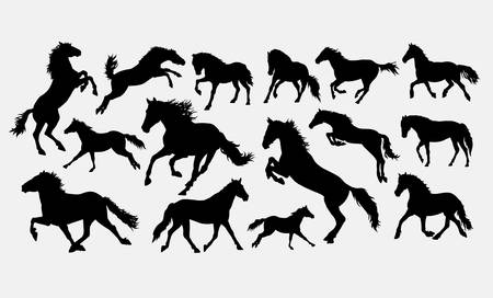 Horse, jumping, running, walking, standing, silhouette. Good use for symbol, logo, web icon, mascot, game elements, or any design you want. Easy to use, edit, or change color.のイラスト素材