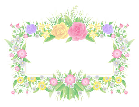 Floral frame colorful and beautiful rose flowers and leaves template decoration.のイラスト素材