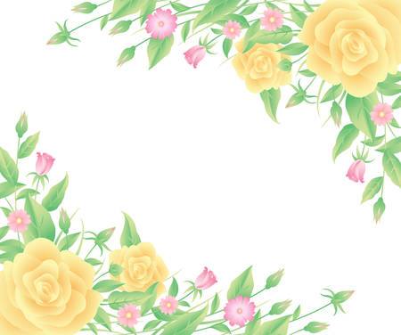 Floral frame colorful and beautiful rose flowers and leaves template decoration.のイラスト素材