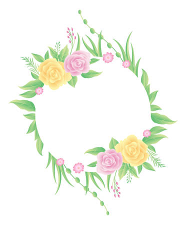 Floral frame colorful and beautiful rose flowers and leaves template decoration.のイラスト素材